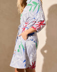 Water Print Tie-Waist Dress With Pockets