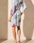Water Print Tie-Waist Dress With Pockets