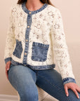 Crochet Jacket With Denim Detail