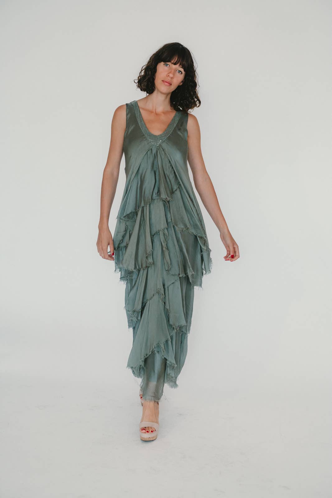 Maxi Silk Sequin V-Neck Dress