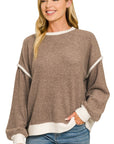 Brushed Melange Hacci Contrast Trim Sweater