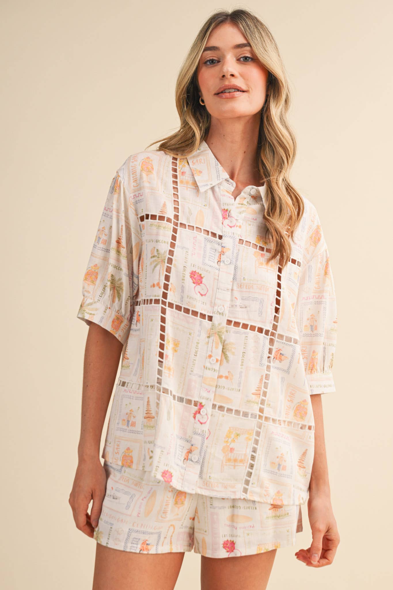 Ladder Trim Button Top &amp; Shorts Set