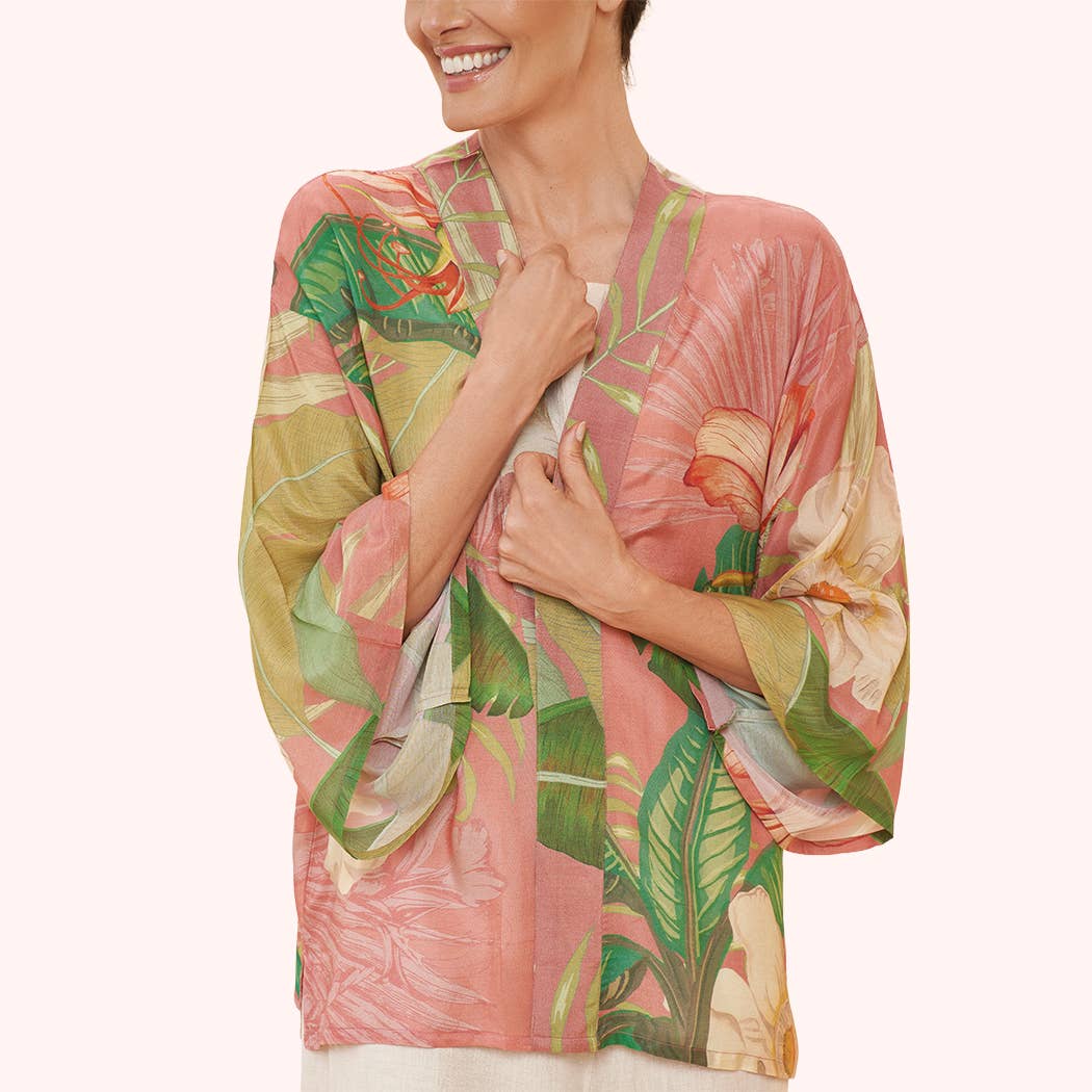 Delicate Tropical Kimono Jacket Candy