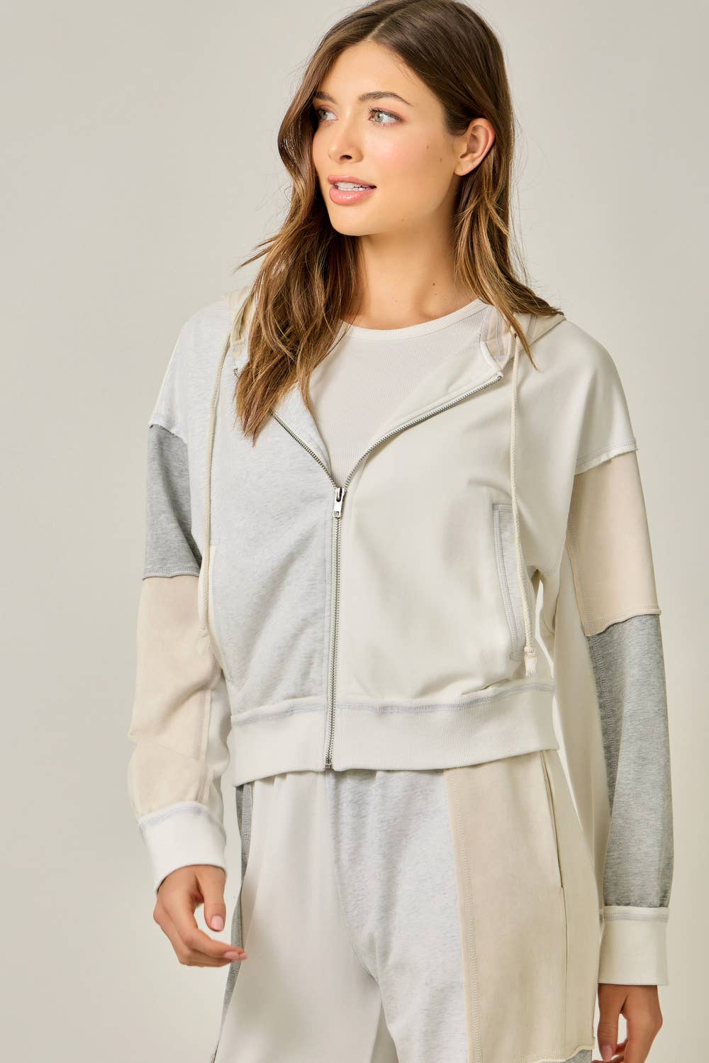 Color Blocked Zip-Up Hoodie