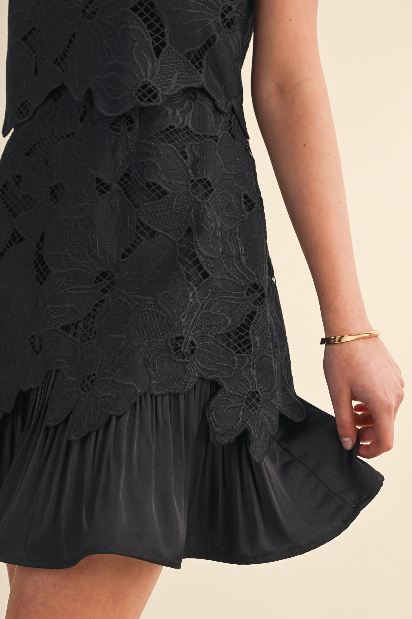 Tiered Floral Lace Flounce Hem Mini Dress