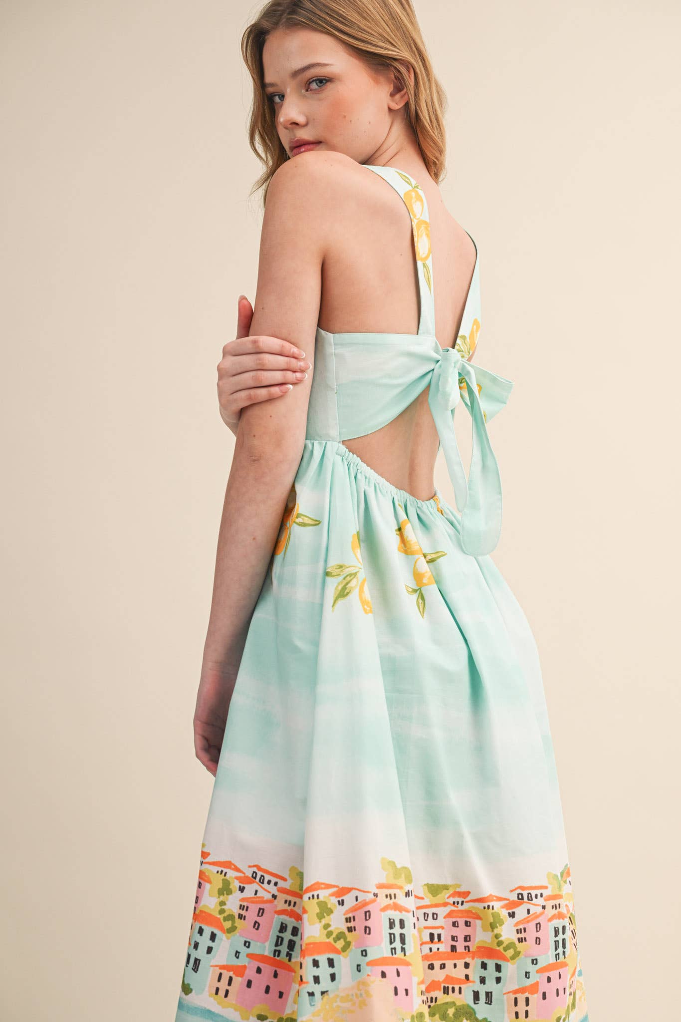 LANDSCAPE PRINT MIDI DRESS