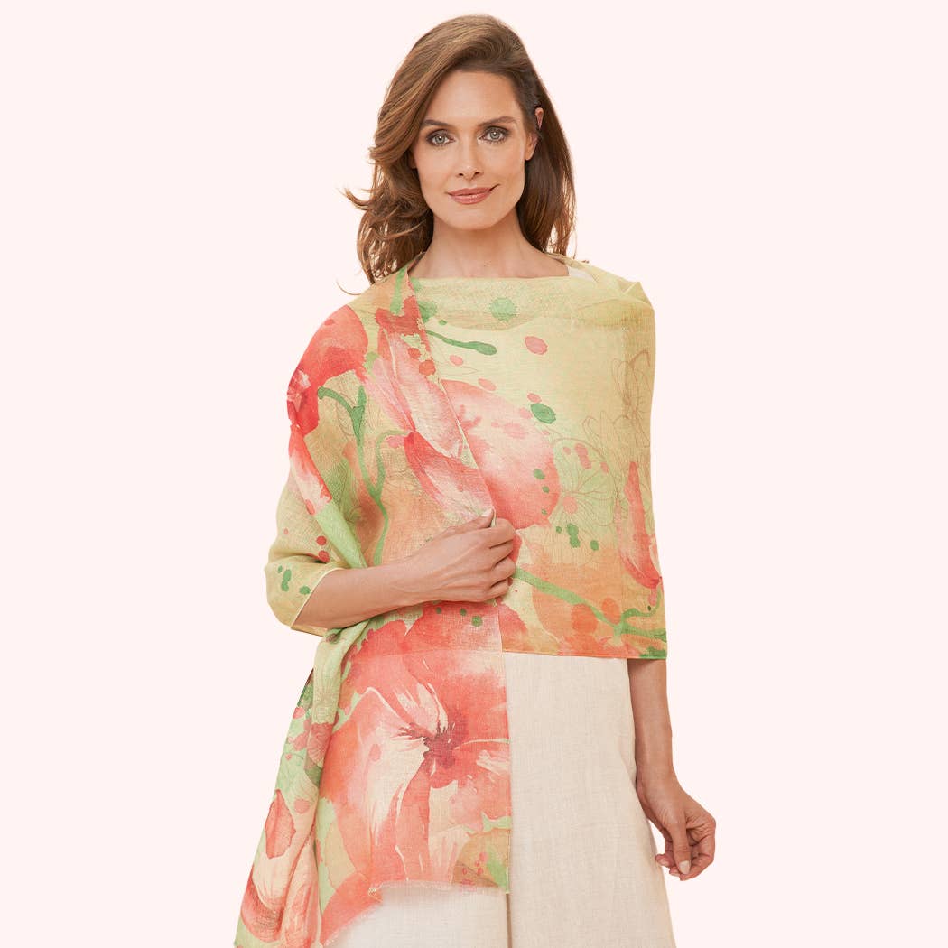 Linen Watercolor Orchid Scarf