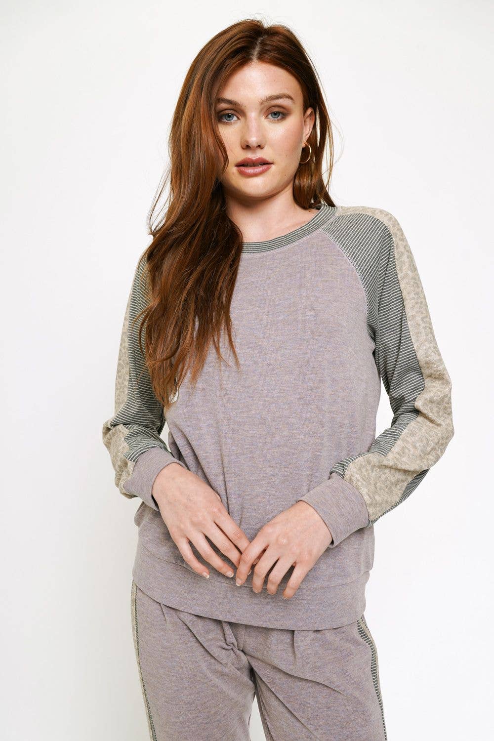 Dusty Lavender &amp; Leopard Raglan Pullover