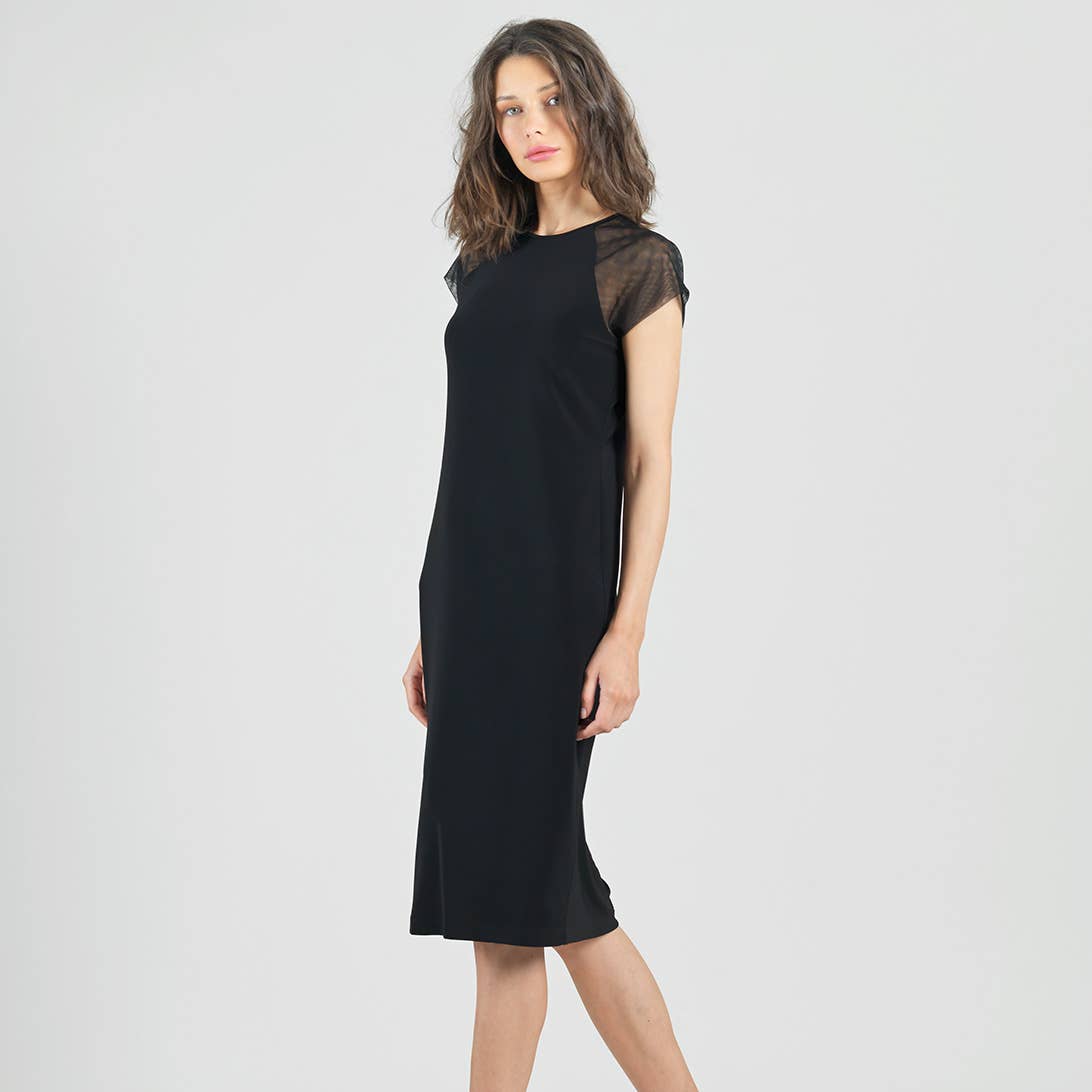 Clara Sunwoo Mesh Cap Sleeve Midi Dress