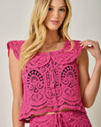 Fuchsia Flutter Sleeve Crochet Top