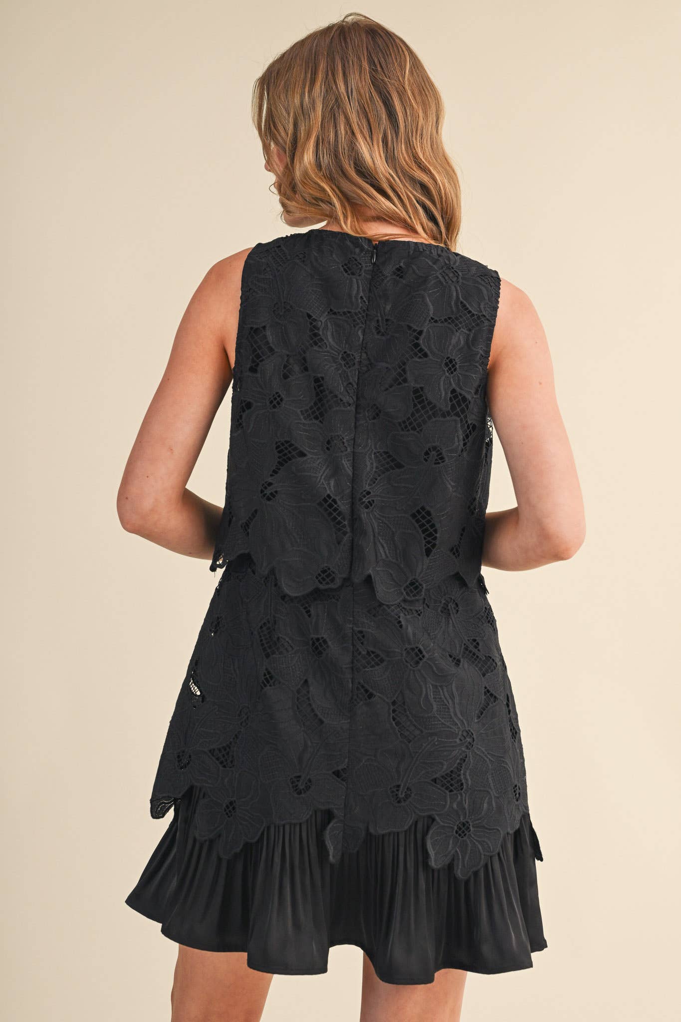 Tiered Floral Lace Flounce Hem Mini Dress