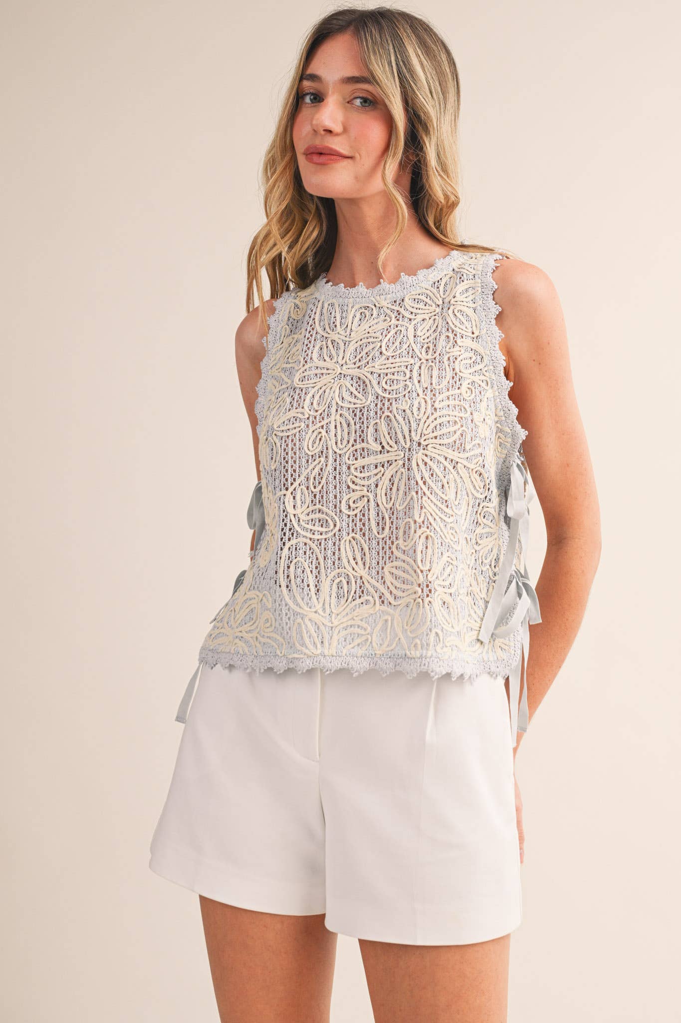 Floral Crochet Tank With Side Ties