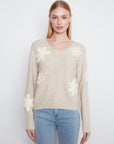 Flower Appliqué Drop Shoulder Sweater