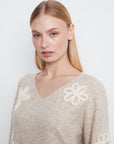Flower Appliqué Drop Shoulder Sweater
