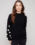 Mock Neck Sweater With Boucle Hearts