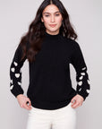 Mock Neck Sweater With Boucle Hearts