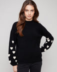 Mock Neck Sweater With Boucle Hearts