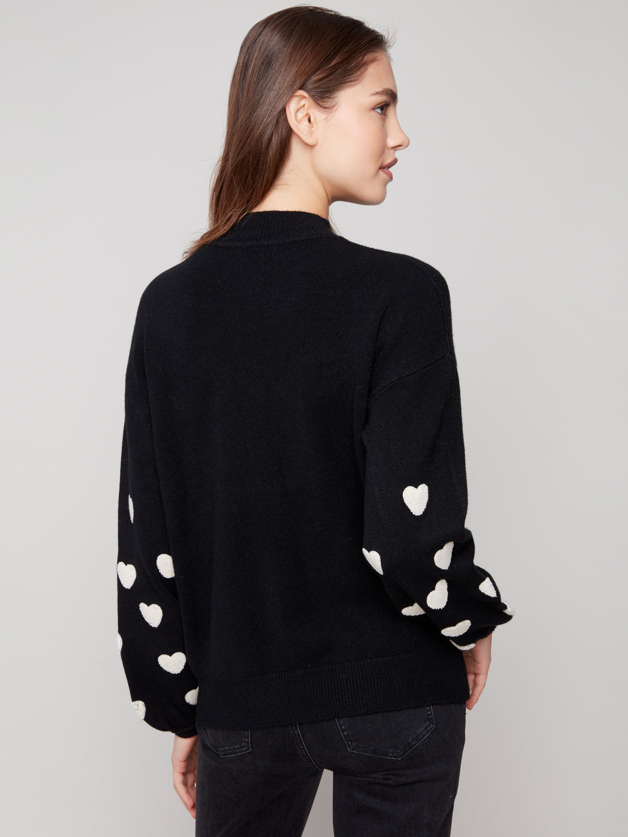 Mock Neck Sweater With Boucle Hearts