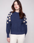 Sweater with Embroidered Floral Shoulders