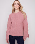 Crew Neck Sweater With Cable Sleeves