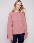 Crew Neck Sweater With Cable Sleeves
