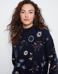 All Over Embroidered Mock Neck Sweater
