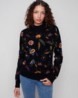 All Over Embroidered Mock Neck Sweater