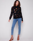 All Over Embroidered Mock Neck Sweater