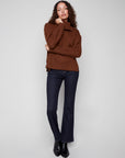 Cowl Neck Sweater With Diagonal Cable