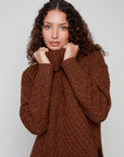 Cowl Neck Sweater With Diagonal Cable