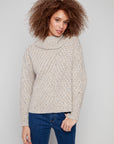 Cowl Neck Sweater With Diagonal Cable