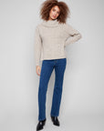 Cowl Neck Sweater With Diagonal Cable