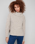 Cowl Neck Sweater With Diagonal Cable