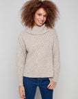 Cowl Neck Sweater With Diagonal Cable