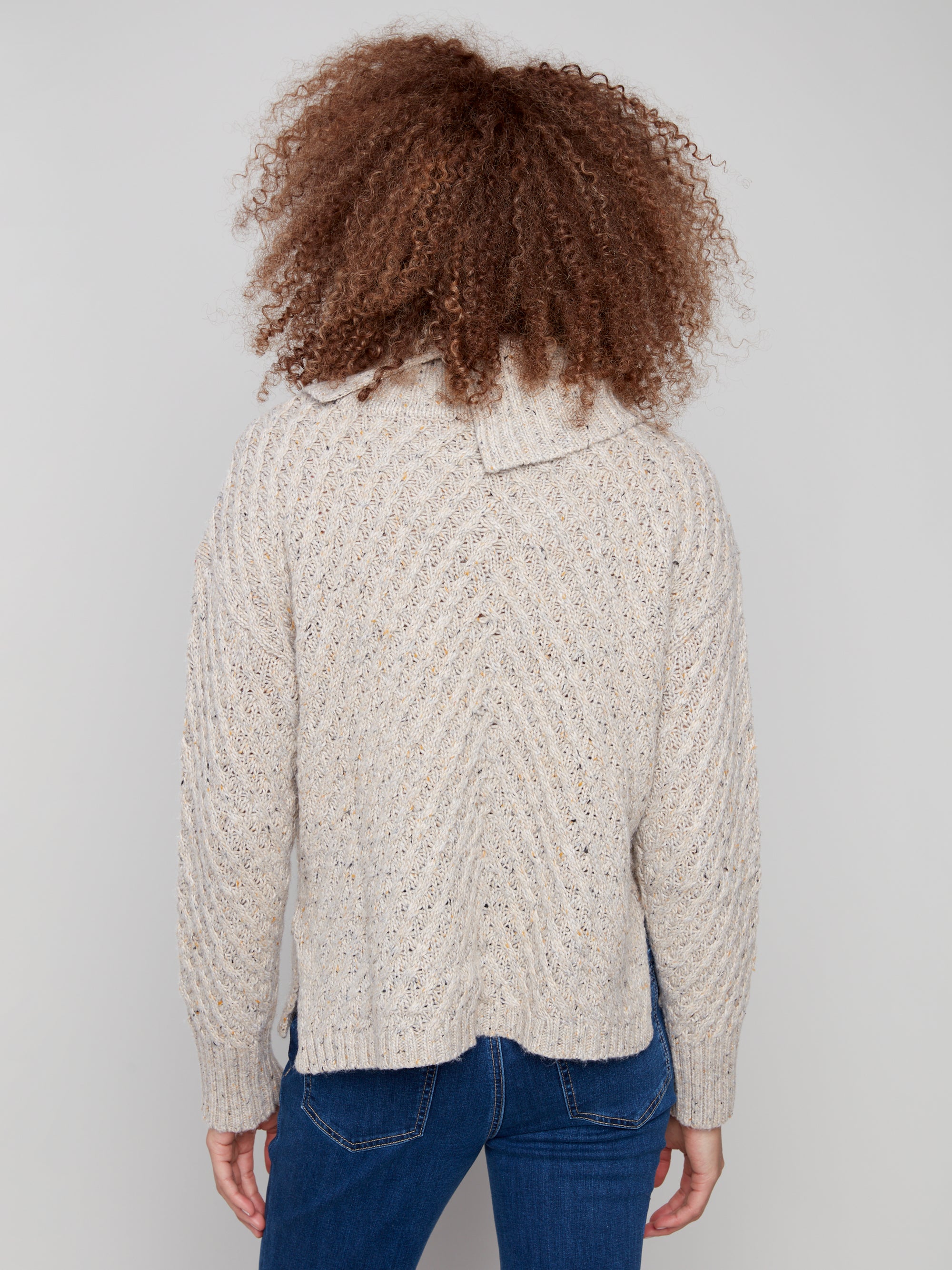 Cowl Neck Sweater With Diagonal Cable