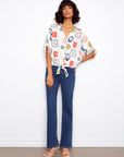Printed Linen Blend Front-Tie Blouse