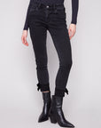 Stretch Denim With Velvet Bow Trim
