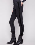 Stretch Denim With Velvet Bow Trim