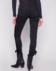Stretch Denim With Velvet Bow Trim