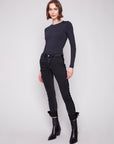 Stretch Denim With Velvet Bow Trim