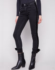 Stretch Denim With Velvet Bow Trim