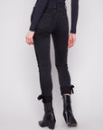 Stretch Denim With Velvet Bow Trim