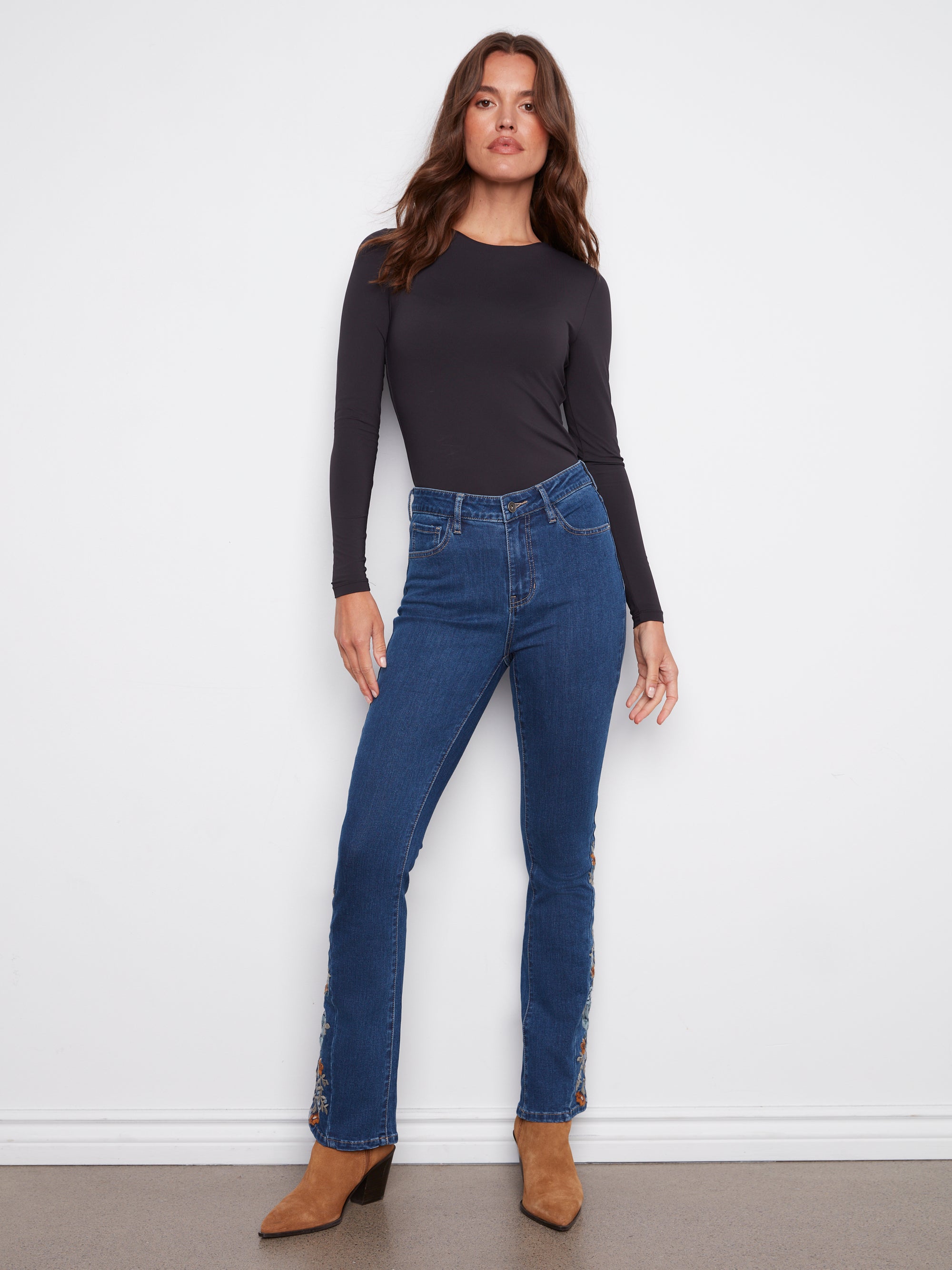 Bootcut Jeans With Embroidered Side Inserts