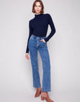 Stretch Denim with Embellished Buttons