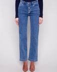 Stretch Denim with Embellished Buttons