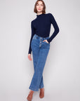 Stretch Denim with Embellished Buttons