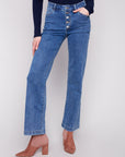 Stretch Denim with Embellished Buttons