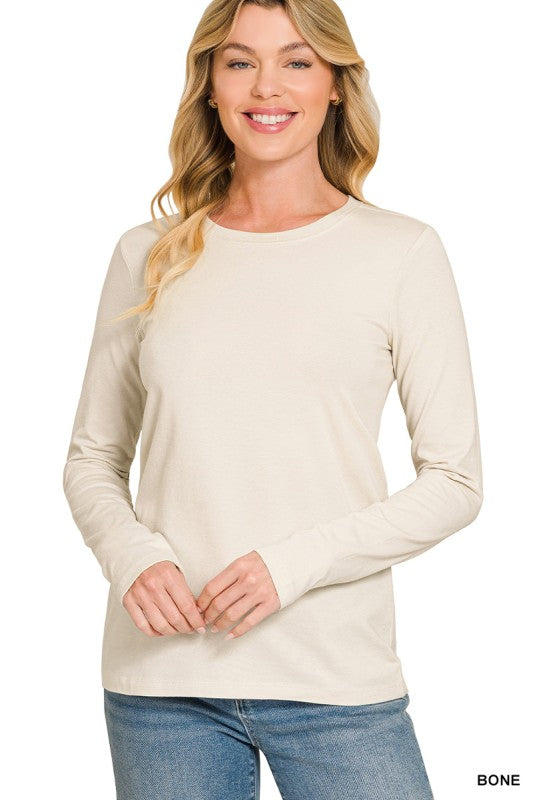 Cotton Crew Neck Long Sleeve Top