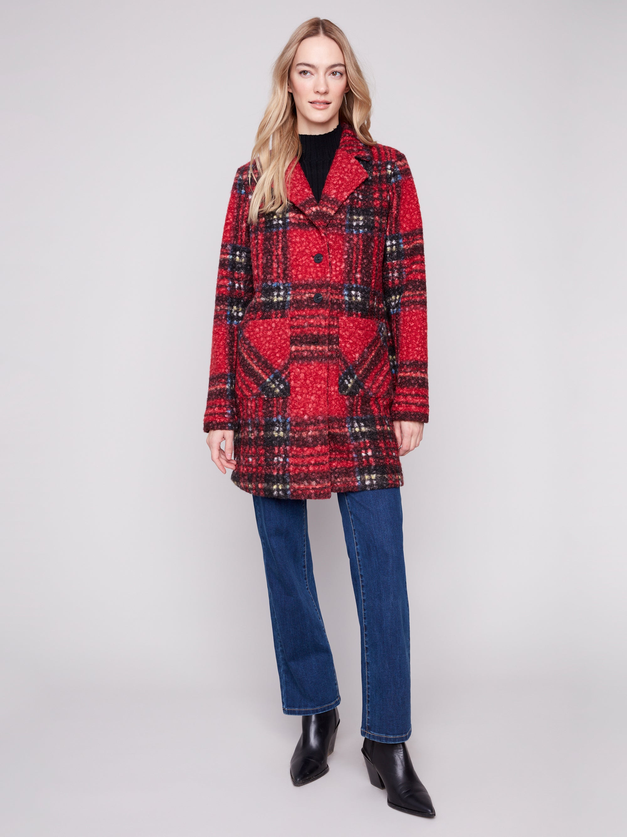 Plaid Boucle Long Coat