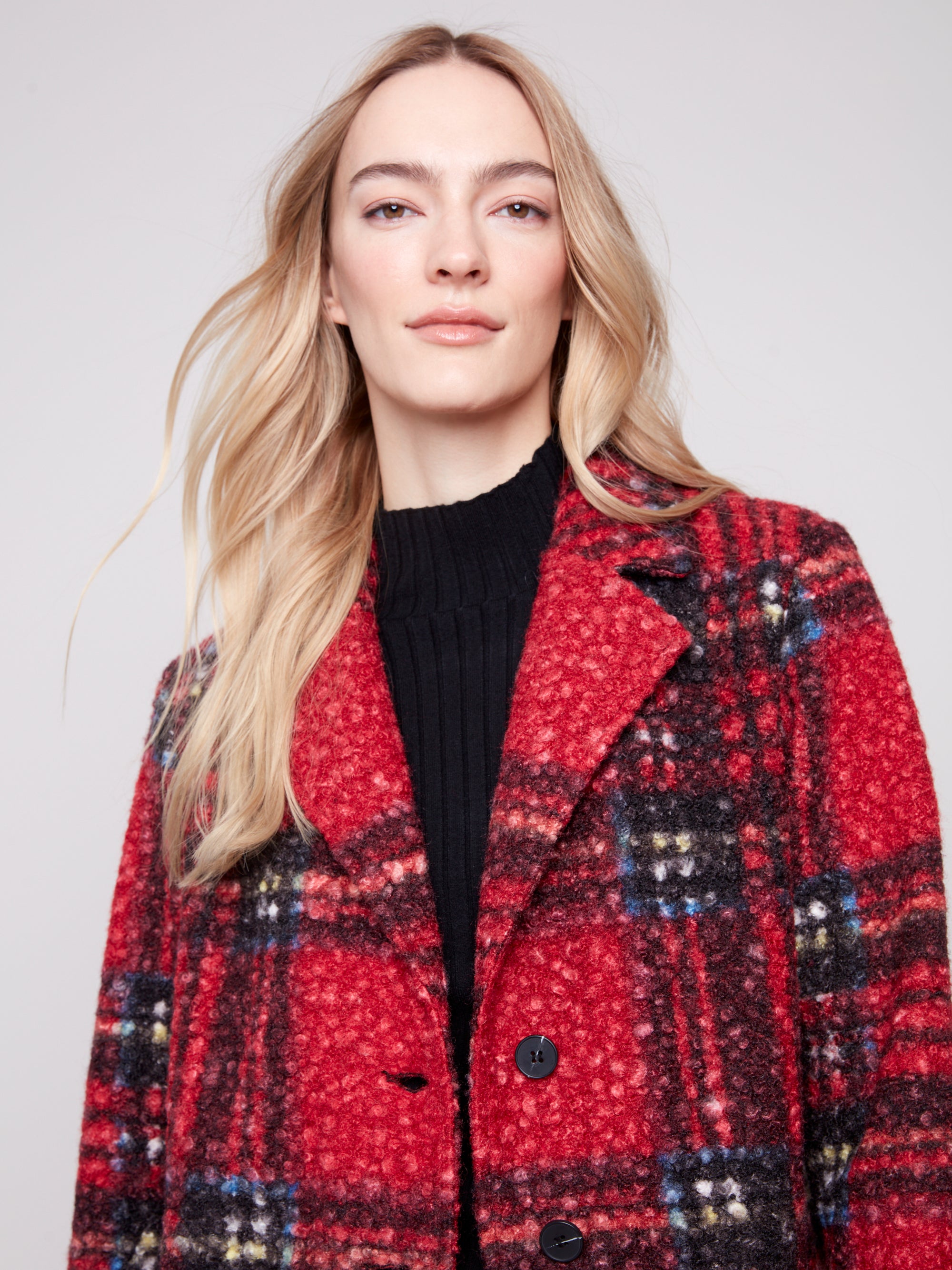 Plaid Boucle Long Coat